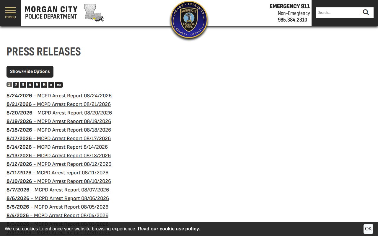 Morgan City Police arrest report archive