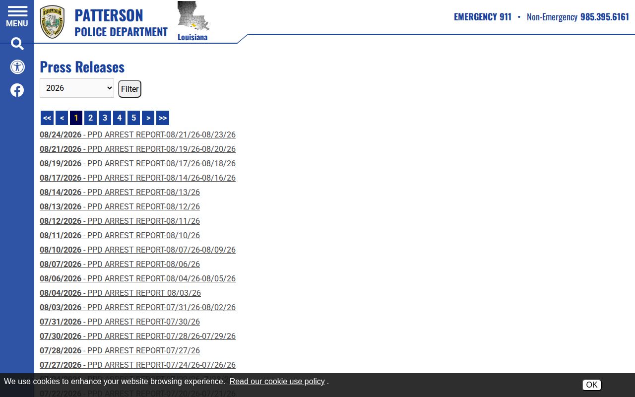 Patterson Police official arrest report archive