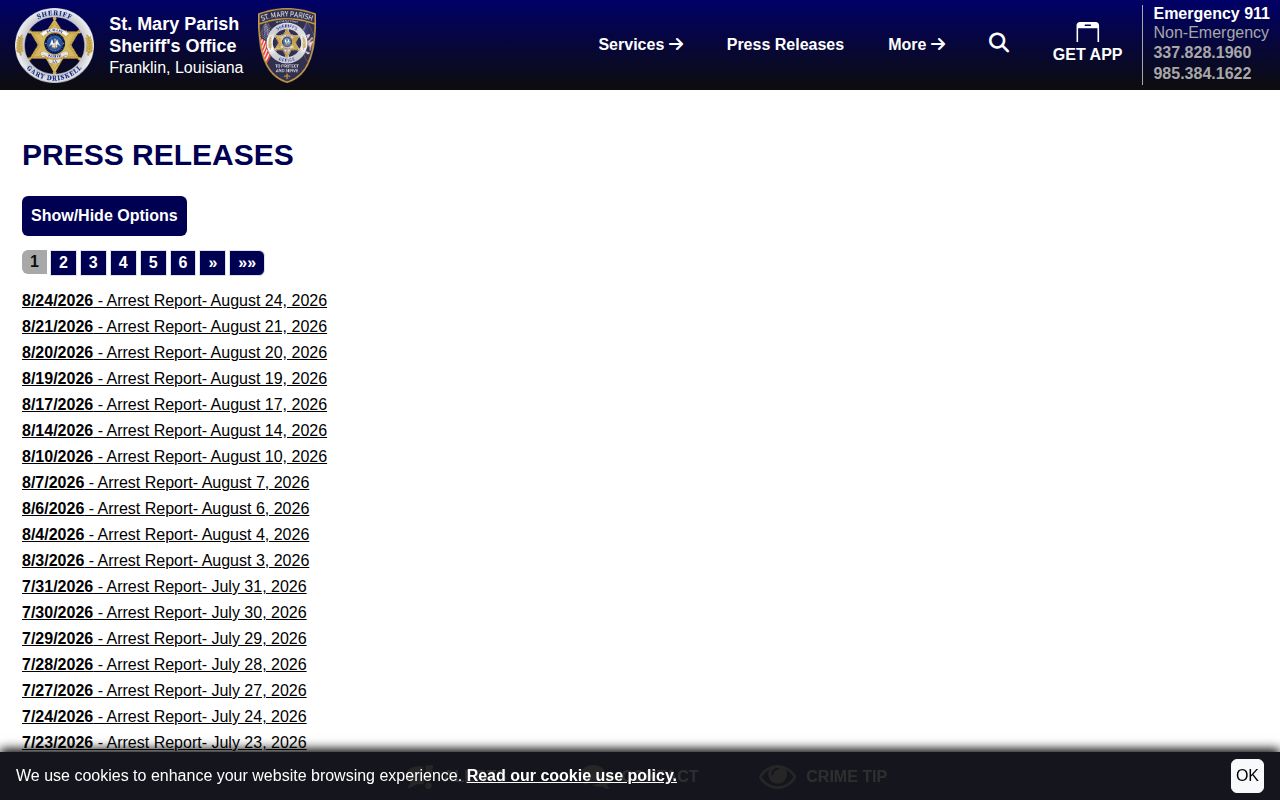 St. Mary Parish Sheriff's Office official crime news and arrest report archive